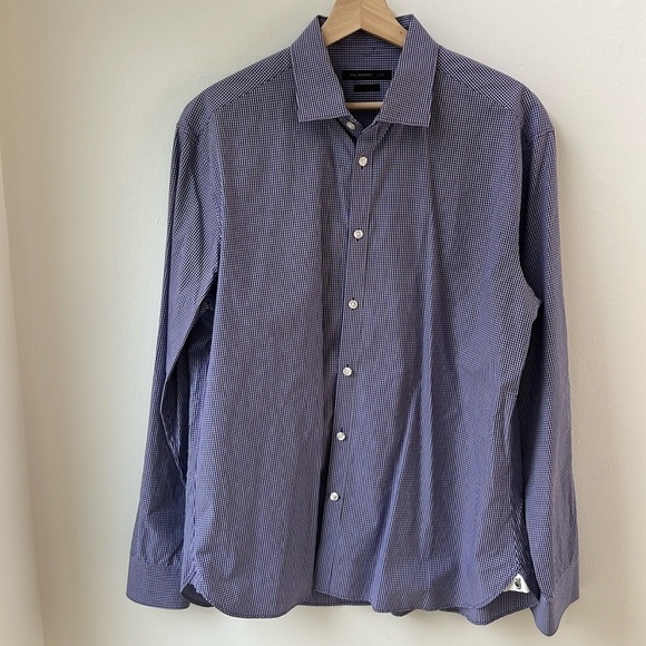 John Varvatos Men’s Gingham Check Button Up Dresss Shirt Size 17 34/35 - Picture 2 of 10